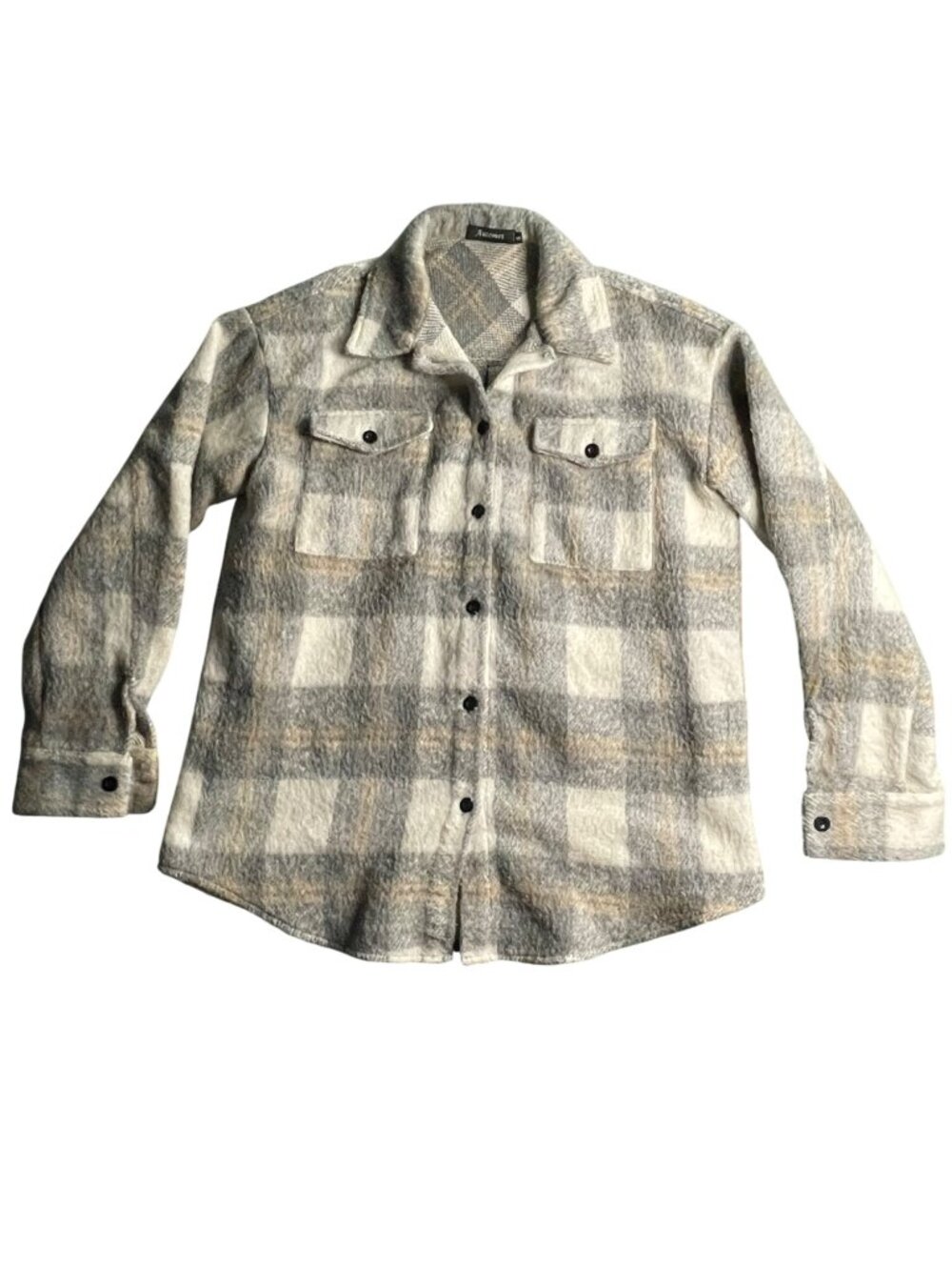 Automet Womens Grey & White Plaid Button-Up Shirt Jacket Size S Soft Flannel Fab